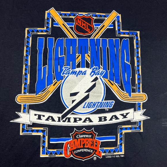 Vtg Tampa Bay Lightning T-Shirt XL 90s Logo 7 Clarence Campbell Conference A1 - Picture 4 of 9